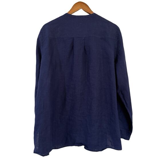 Eileen Fisher Navy Blue 100% Irish Linen Long Sleeve Button Up Shirt Womens XL - Picture 10 of 12